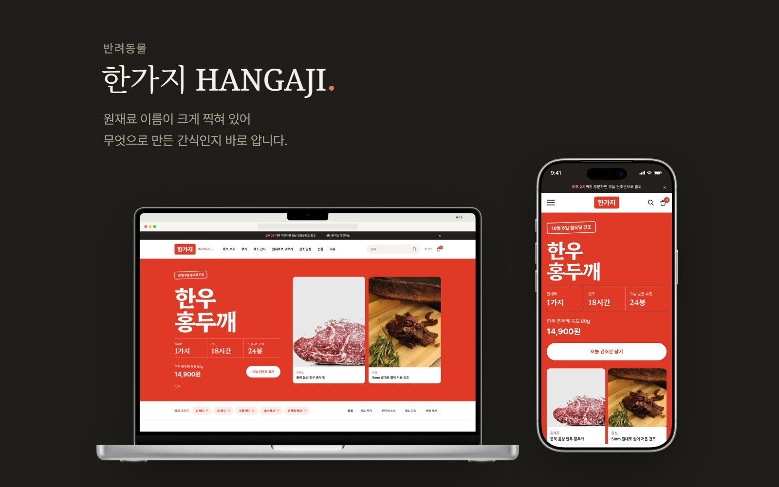 한가지 HANGAJI 반려견 수제간식 쇼핑몰 디자인 화면 1